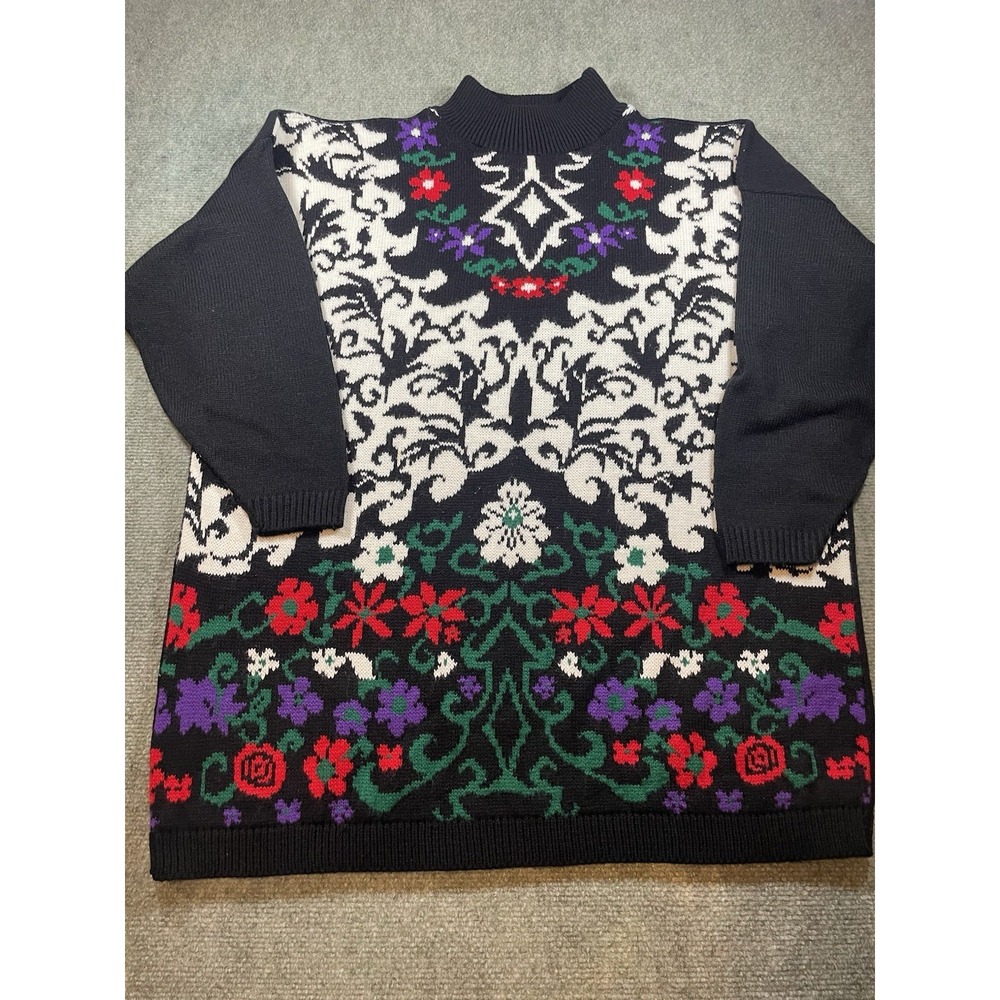 Sweater Exchange Christmas Poinsettia Mock Neck Women's 20W USA Made VTG Acrylic